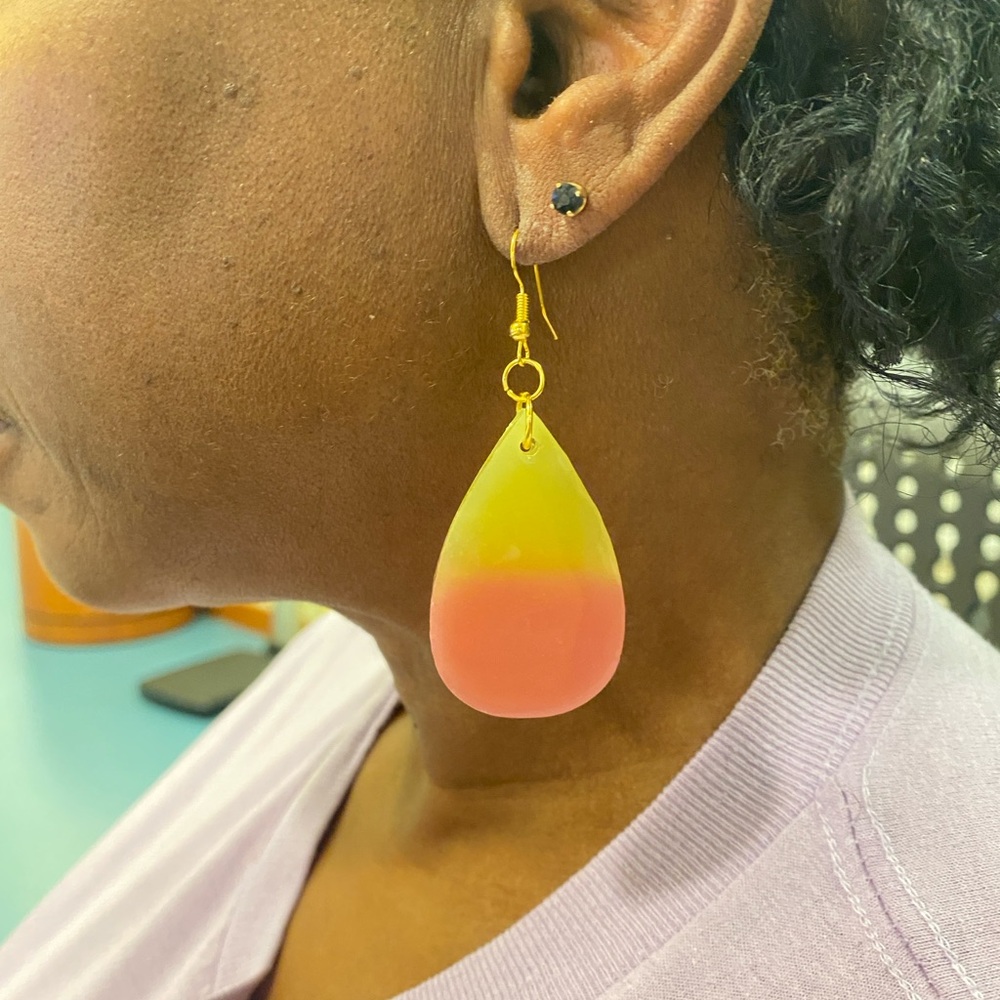 Resin Handmade Yellow and Pink Teardrop Resin Earrings
